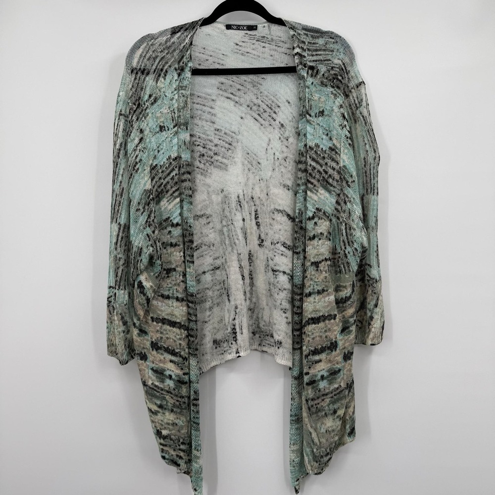 NIC+ZOE Cardigan Sweater Womens 3X Multicolor Open-Knit Lightweight Linen Blend